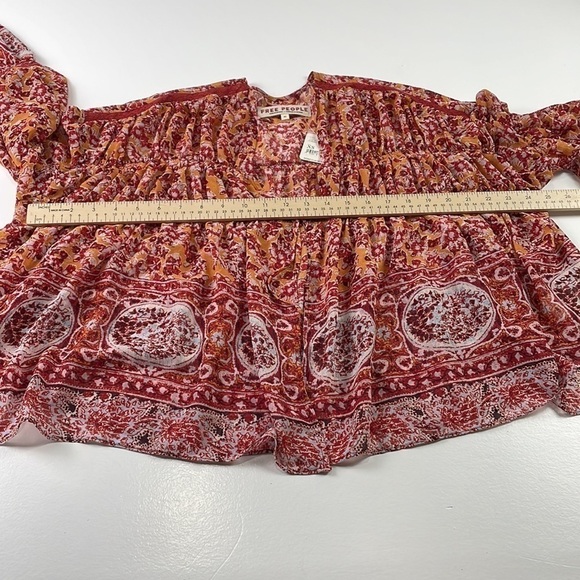 Free People‎ Boho Floral Blouse Women's Size XS Bell Sleeve Peasant Top Comfy - Picture 10 of 15